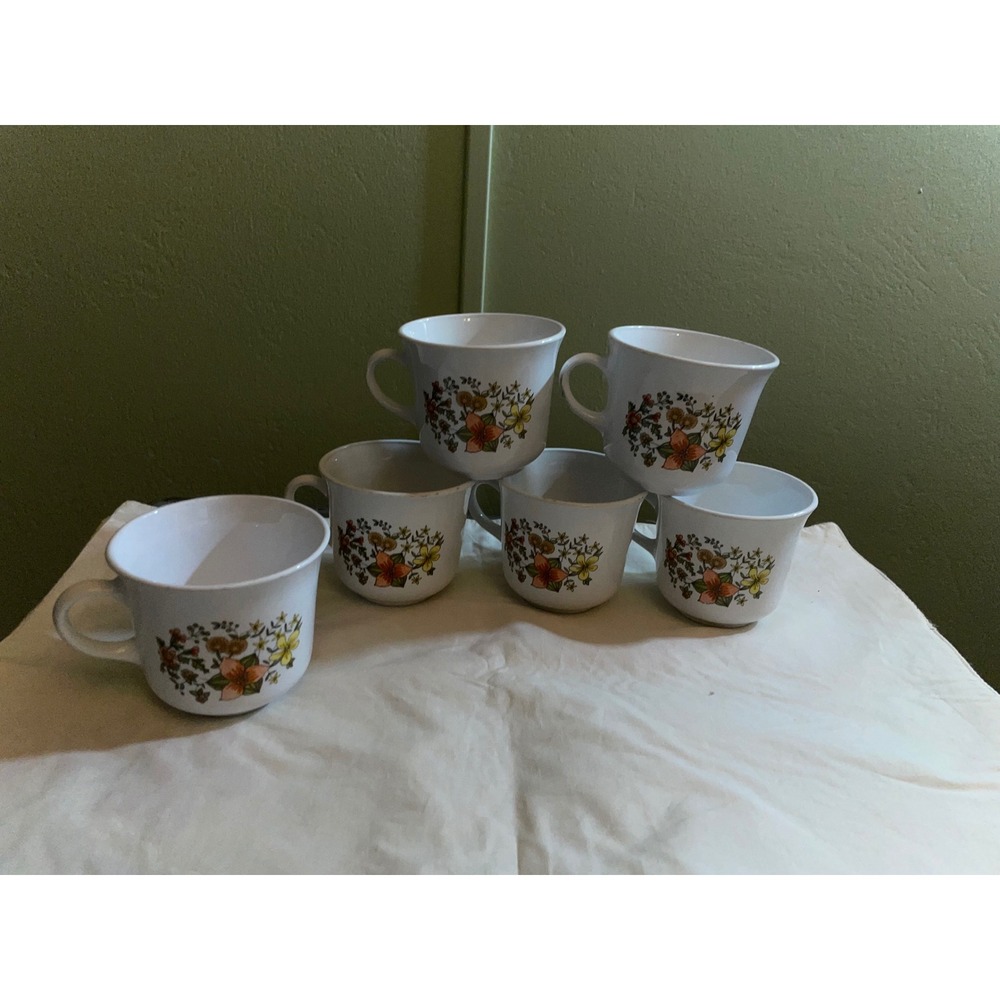 Vintage Corelle Indian Summer Coffee Mugs Set of 6 White USA